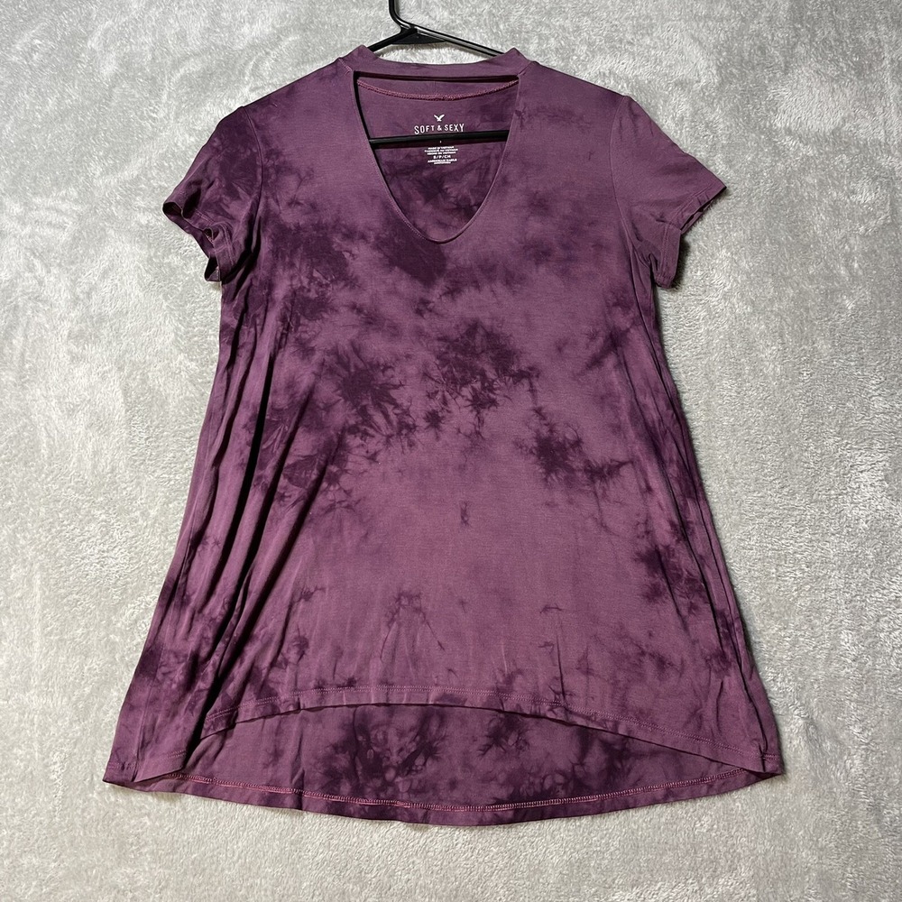 American Eagle Shirt Womens Small‎ Soft & Sexy Burgundy Short Sleeve Choker Top